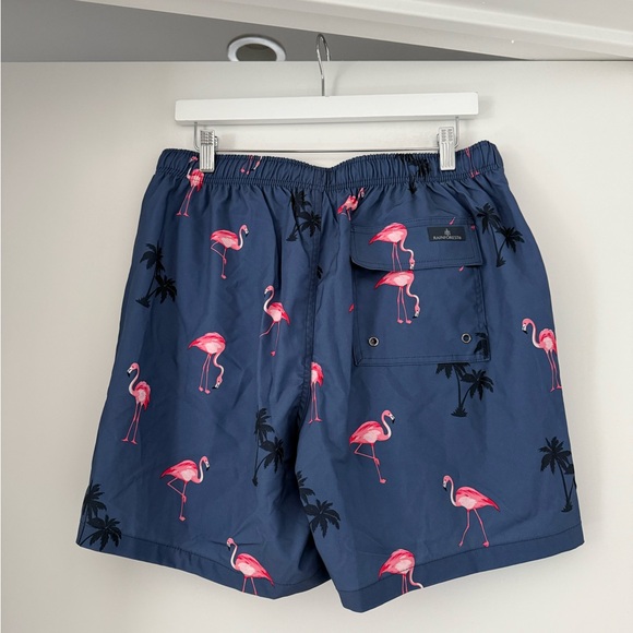 Rainforest Flamingo Print Blue Swim Trunks - Picture 3 of 6